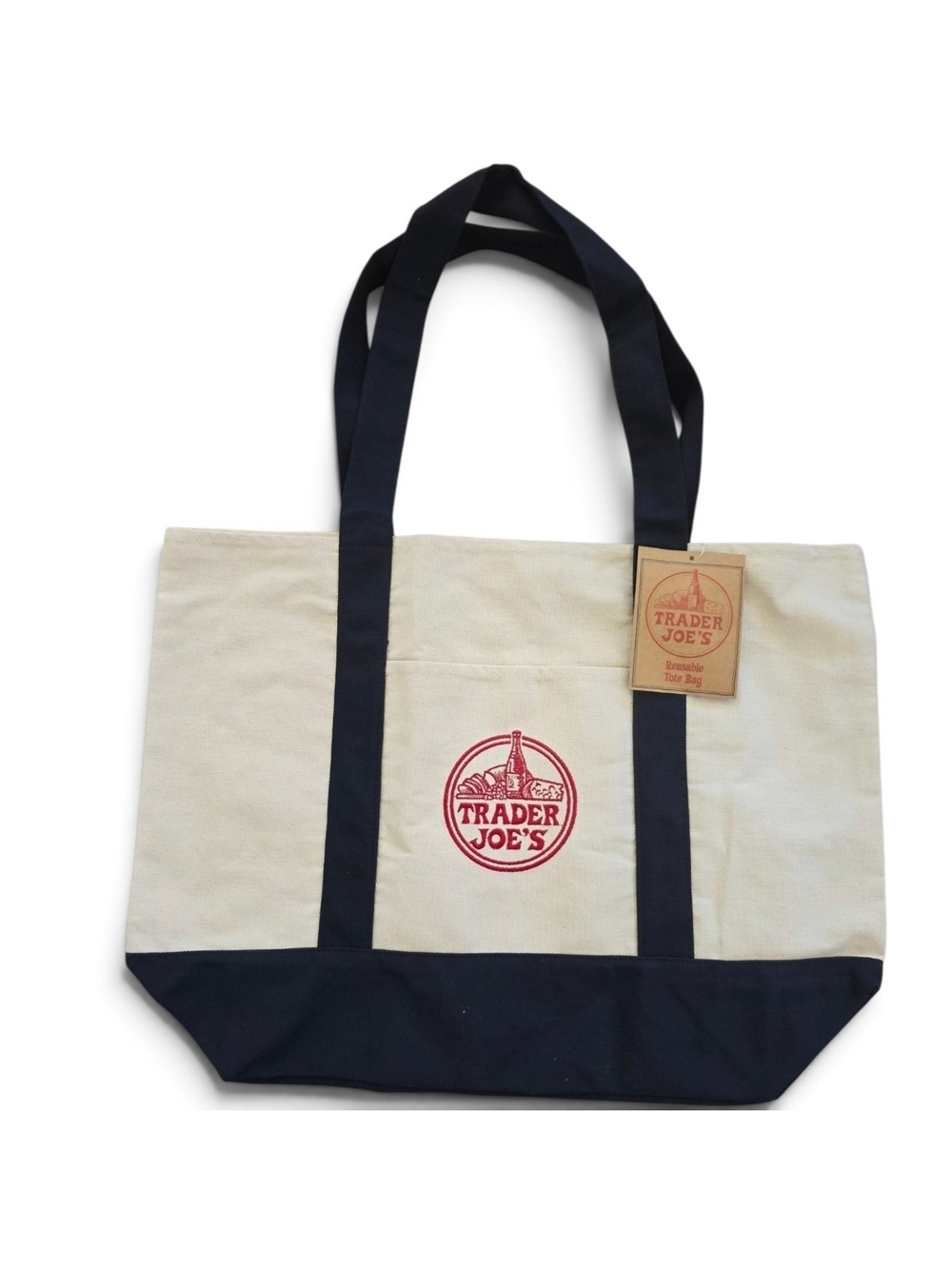 Trader Joe's Cream and Navy Canvas Tote